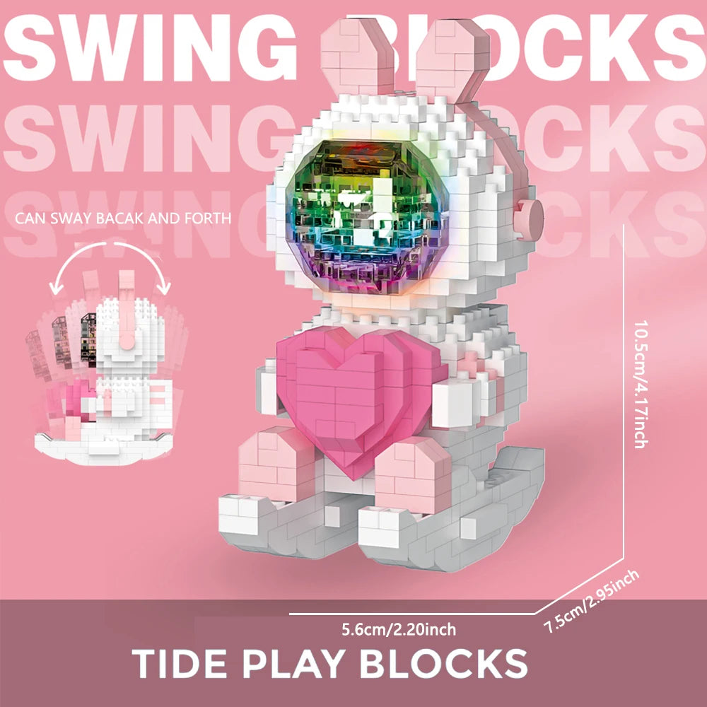 Knew built Luminous Astronaut Moon Micro brick Building Blocks Set Educational Toys LED Light Technology Bricks for Adults