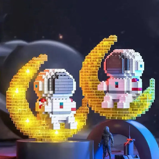 Knew built Luminous Astronaut Moon Micro brick Building Blocks Set Educational Toys LED Light Technology Bricks for Adults