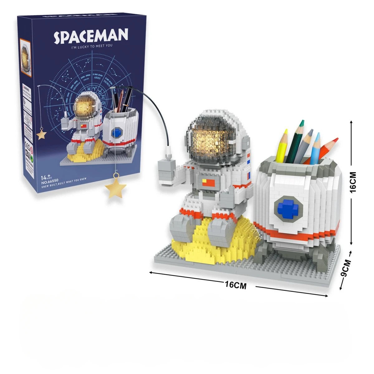 Knew built Luminous Astronaut Moon Micro brick Building Blocks Set Educational Toys LED Light Technology Bricks for Adults