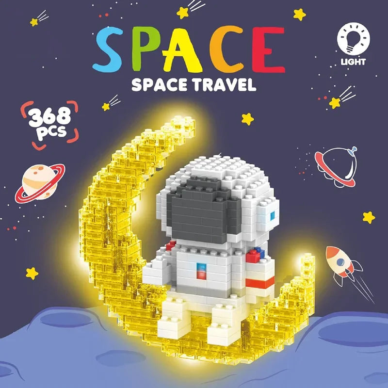 Knew built Luminous Astronaut Moon Micro brick Building Blocks Set Educational Toys LED Light Technology Bricks for Adults